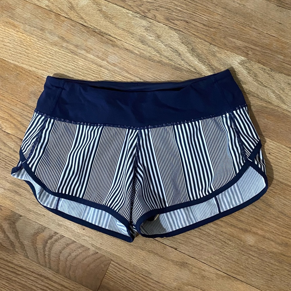 lululemon athletica Navy and White Striped Athletic Shorts